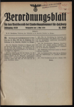 Verordnungsblatt für den Amtsbereich des Landeshauptmannes für Salzburg 19390505 Seite: 1