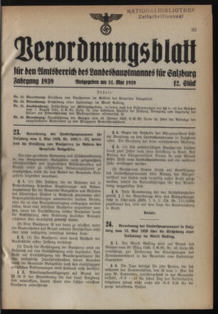 Verordnungsblatt für den Amtsbereich des Landeshauptmannes für Salzburg 19390531 Seite: 1