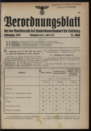 Verordnungsblatt für den Amtsbereich des Landeshauptmannes für Salzburg 19390603 Seite: 1