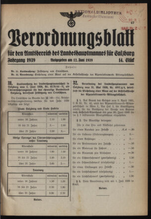 Verordnungsblatt für den Amtsbereich des Landeshauptmannes für Salzburg 19390612 Seite: 1