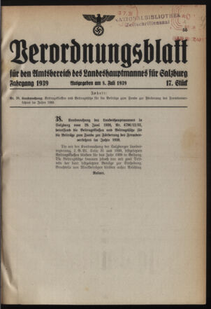 Verordnungsblatt für den Amtsbereich des Landeshauptmannes für Salzburg 19390708 Seite: 1