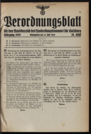 Verordnungsblatt für den Amtsbereich des Landeshauptmannes für Salzburg 19390731 Seite: 1