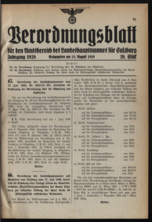 Verordnungsblatt für den Amtsbereich des Landeshauptmannes für Salzburg 19390828 Seite: 1