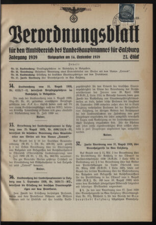 Verordnungsblatt für den Amtsbereich des Landeshauptmannes für Salzburg 19390914 Seite: 1