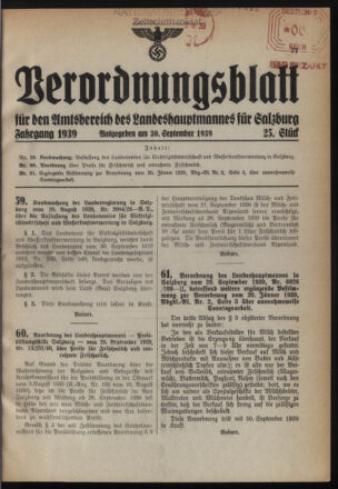 Verordnungsblatt für den Amtsbereich des Landeshauptmannes für Salzburg 19390930 Seite: 1