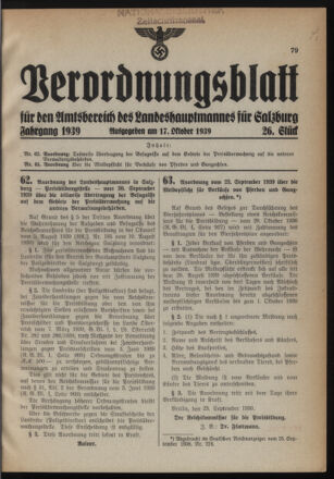 Verordnungsblatt für den Amtsbereich des Landeshauptmannes für Salzburg 19391017 Seite: 1