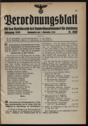 Verordnungsblatt für den Amtsbereich des Landeshauptmannes für Salzburg 19391107 Seite: 1