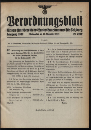 Verordnungsblatt für den Amtsbereich des Landeshauptmannes für Salzburg 19391115 Seite: 1