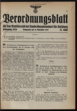 Verordnungsblatt für den Amtsbereich des Landeshauptmannes für Salzburg 19391120 Seite: 1