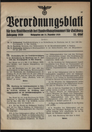 Verordnungsblatt für den Amtsbereich des Landeshauptmannes für Salzburg 19391218 Seite: 1