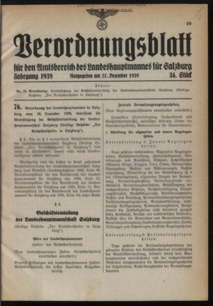 Verordnungsblatt für den Amtsbereich des Landeshauptmannes für Salzburg 19391227 Seite: 1