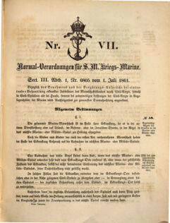 Kaiserlich-königliches Marine-Normal-Verordnungsblatt 18610701 Seite: 1