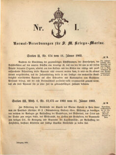 Kaiserlich-königliches Marine-Normal-Verordnungsblatt 18620111 Seite: 1