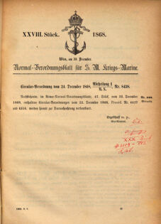 Kaiserlich-königliches Marine-Normal-Verordnungsblatt 18681229 Seite: 1