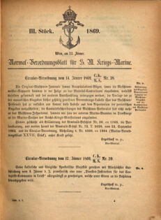 Kaiserlich-königliches Marine-Normal-Verordnungsblatt 18690123 Seite: 1