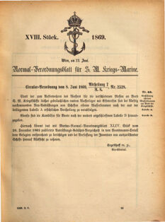 Kaiserlich-königliches Marine-Normal-Verordnungsblatt 18690623 Seite: 1