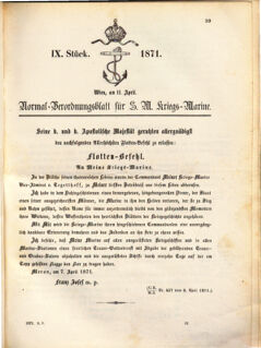 Kaiserlich-königliches Marine-Normal-Verordnungsblatt 18710411 Seite: 1