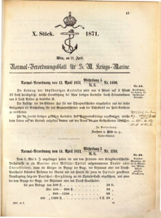 Kaiserlich-königliches Marine-Normal-Verordnungsblatt 18710421 Seite: 1