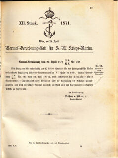 Kaiserlich-königliches Marine-Normal-Verordnungsblatt 18710428 Seite: 1