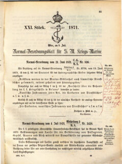 Kaiserlich-königliches Marine-Normal-Verordnungsblatt 18710708 Seite: 1