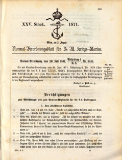 Kaiserlich-königliches Marine-Normal-Verordnungsblatt 18710802 Seite: 1