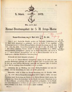 Kaiserlich-königliches Marine-Normal-Verordnungsblatt 18720420 Seite: 1