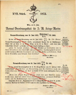 Kaiserlich-königliches Marine-Normal-Verordnungsblatt 18730624 Seite: 1