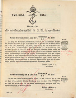 Kaiserlich-königliches Marine-Normal-Verordnungsblatt 18740706 Seite: 1