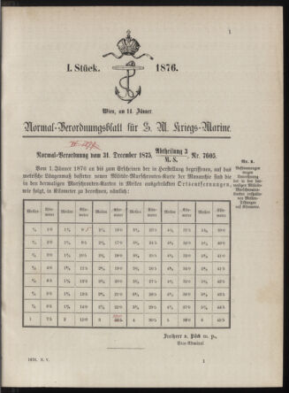 Kaiserlich-königliches Marine-Normal-Verordnungsblatt 18760114 Seite: 1