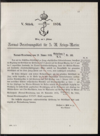 Kaiserlich-königliches Marine-Normal-Verordnungsblatt 18760205 Seite: 1