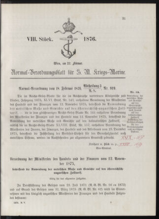 Kaiserlich-königliches Marine-Normal-Verordnungsblatt 18760222 Seite: 1