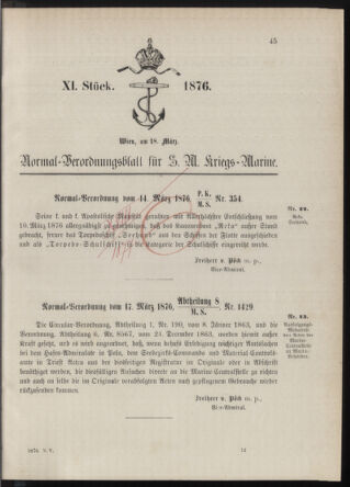 Kaiserlich-königliches Marine-Normal-Verordnungsblatt 18760318 Seite: 1