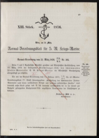 Kaiserlich-königliches Marine-Normal-Verordnungsblatt 18760324 Seite: 1