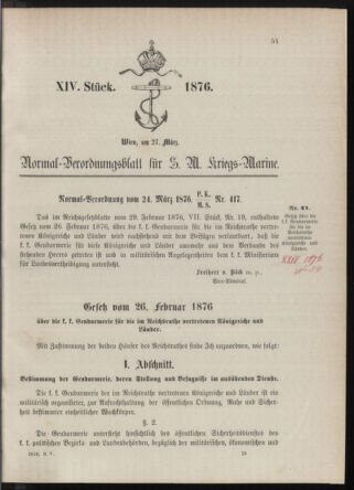 Kaiserlich-königliches Marine-Normal-Verordnungsblatt 18760327 Seite: 1