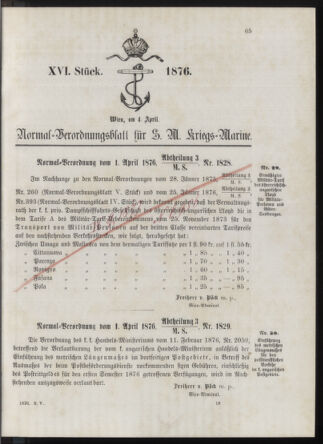 Kaiserlich-königliches Marine-Normal-Verordnungsblatt 18760404 Seite: 1