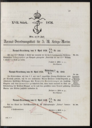 Kaiserlich-königliches Marine-Normal-Verordnungsblatt 18760420 Seite: 1