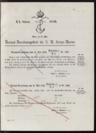 Kaiserlich-königliches Marine-Normal-Verordnungsblatt 18760529 Seite: 1