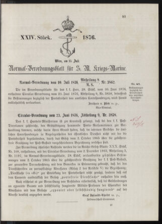 Kaiserlich-königliches Marine-Normal-Verordnungsblatt 18760715 Seite: 1