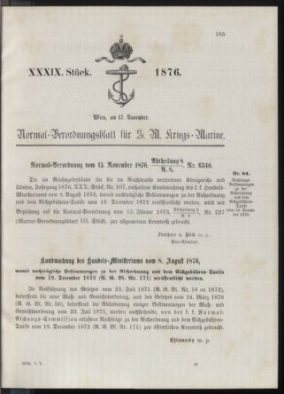 Kaiserlich-königliches Marine-Normal-Verordnungsblatt 18761117 Seite: 1