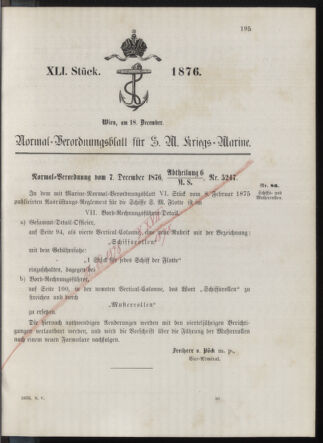 Kaiserlich-königliches Marine-Normal-Verordnungsblatt 18761218 Seite: 1