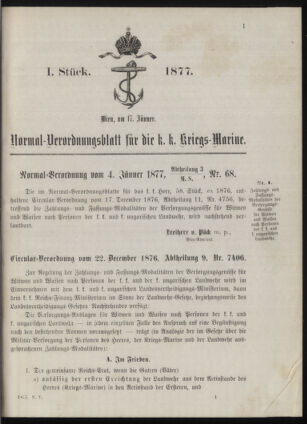 Kaiserlich-königliches Marine-Normal-Verordnungsblatt 18770117 Seite: 1