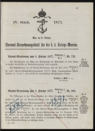 Kaiserlich-königliches Marine-Normal-Verordnungsblatt 18770210 Seite: 1