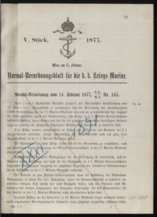 Kaiserlich-königliches Marine-Normal-Verordnungsblatt 18770215 Seite: 1