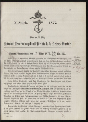 Kaiserlich-königliches Marine-Normal-Verordnungsblatt 18770329 Seite: 1