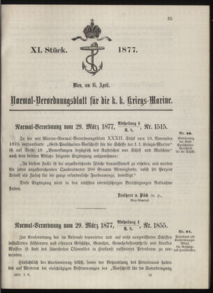 Kaiserlich-königliches Marine-Normal-Verordnungsblatt 18770416 Seite: 1