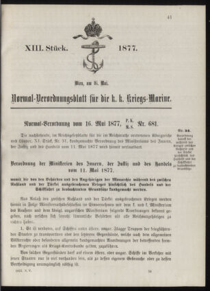 Kaiserlich-königliches Marine-Normal-Verordnungsblatt 18770516 Seite: 1