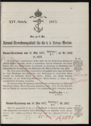 Kaiserlich-königliches Marine-Normal-Verordnungsblatt 18770519 Seite: 1