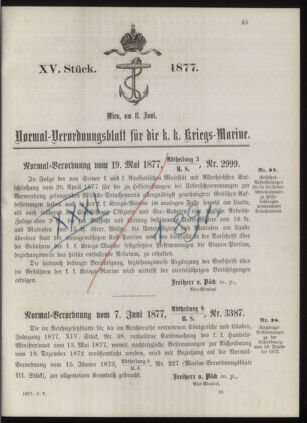 Kaiserlich-königliches Marine-Normal-Verordnungsblatt 18770611 Seite: 1