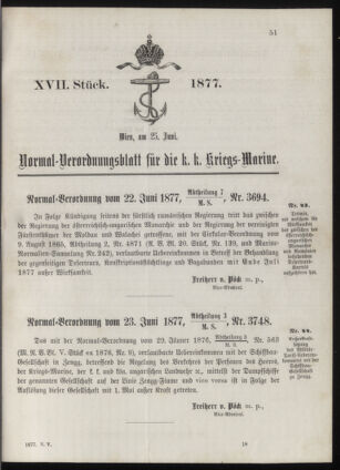 Kaiserlich-königliches Marine-Normal-Verordnungsblatt 18770625 Seite: 1