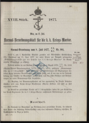 Kaiserlich-königliches Marine-Normal-Verordnungsblatt 18770712 Seite: 1